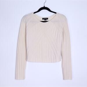 THEPERFEXT Cashmere Bateau Cropped Sweater Ivory Long Sleeve Women's S
